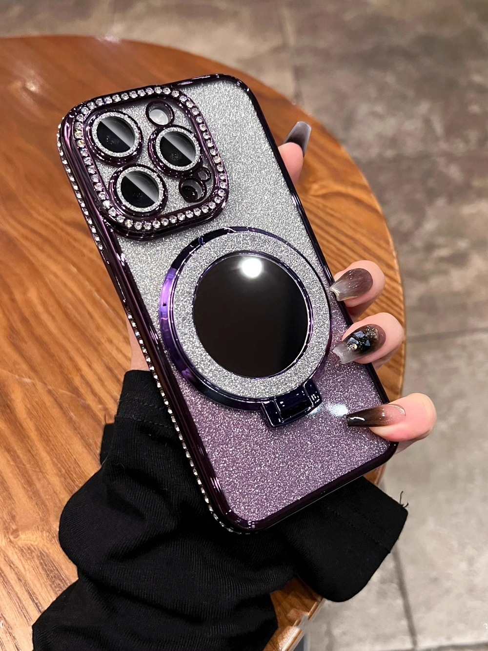 📲✨ Glitter- og gradientsminkespeil med beskyttende deksel