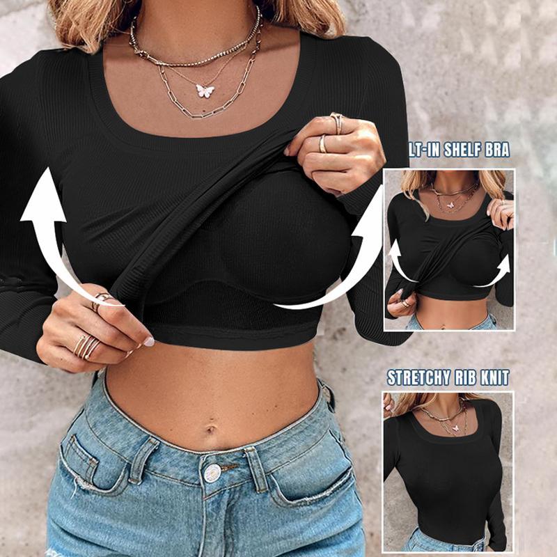Chicme rund hals innebygd BH ribbet tanktopp passform avslappet komfortabel-💥