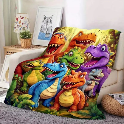 🎄 Julegave 🎁 Søt smilende dinosaur HD digitaltrykt flanellteppe