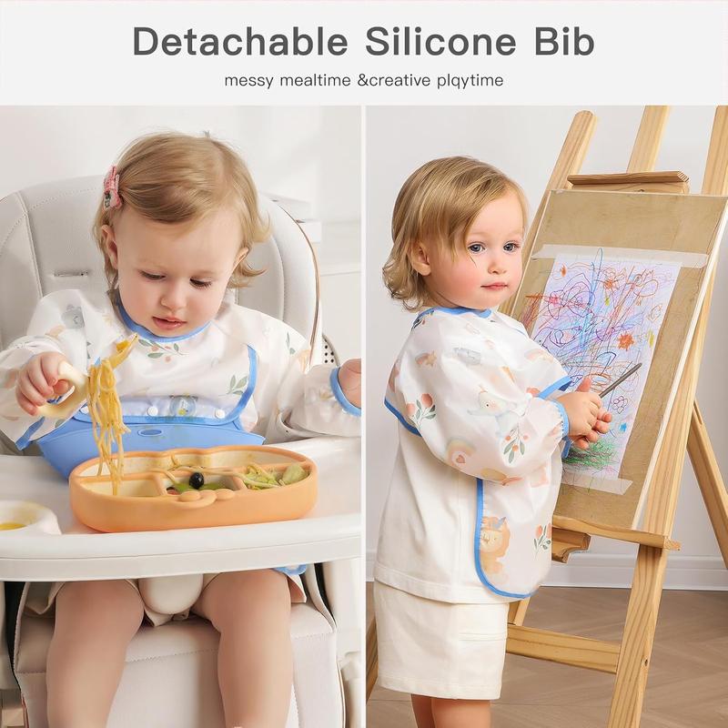 👶Baby langermet smekke med silikonlomme🍽️