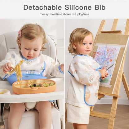 👶Baby langermet smekke med silikonlomme🍽️