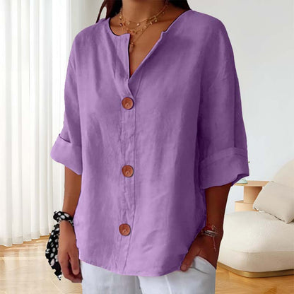 🎀Løs skjorte i bomull og lin med knappelukking