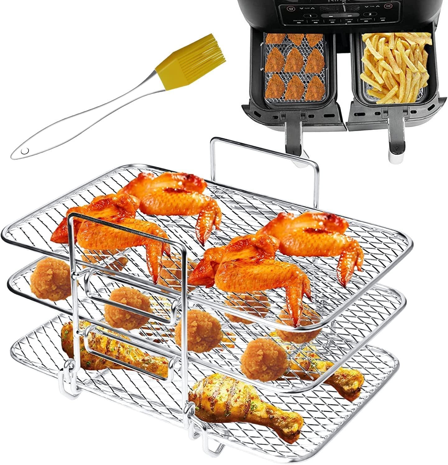 🔥Superdeal! 37 % rabatt! – Airfryer-rist i rustfritt stål – Flerlagsgrill for toast, kjøtt og grønnsaker (kvalitet 304)