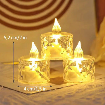 Flammeløst stearinlyssett i krystall