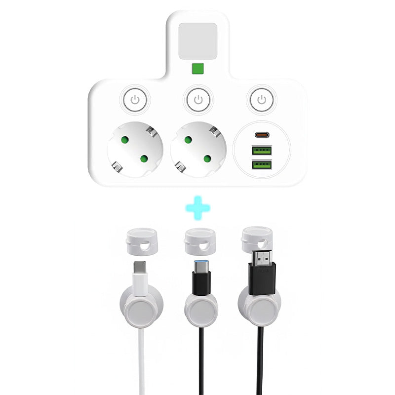 EU-pluggkonverteringskontakt med 4 stikkontakter, multiport-veggkontakt med uavhengig bryter og liten nattlysadapter
