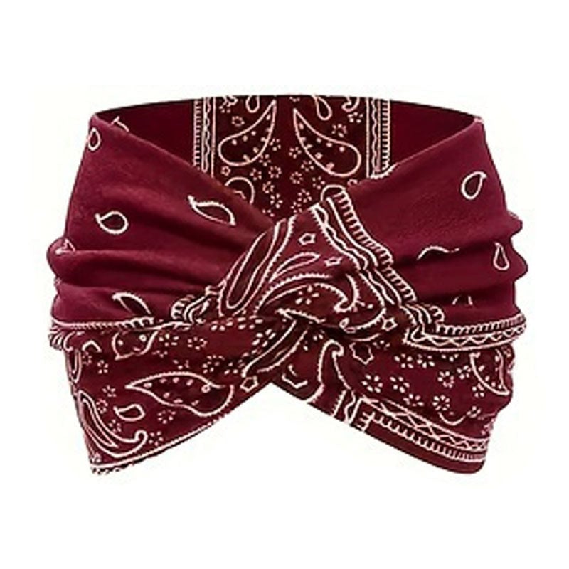 Hårbånd i bohemsk stil med paisley-trykk, bredt elastisk hårbånd