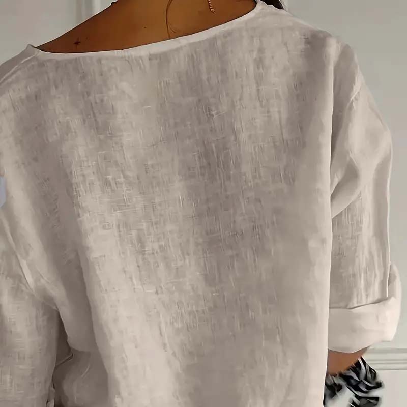 🎀Løs skjorte i bomull og lin med knappelukking