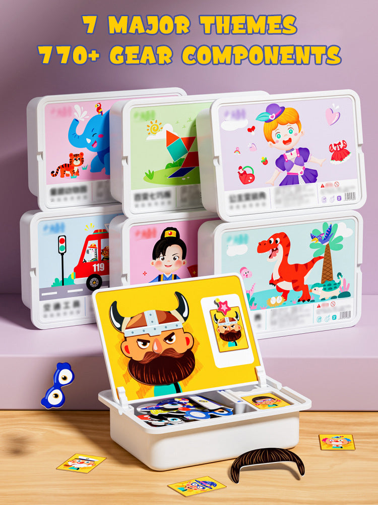 （Gratis frakt）Magnetiske puslespill Ansiktsutkledning Reisespill Dobbeltsidet Førskole Pedagogisk Læringsleker for Barn