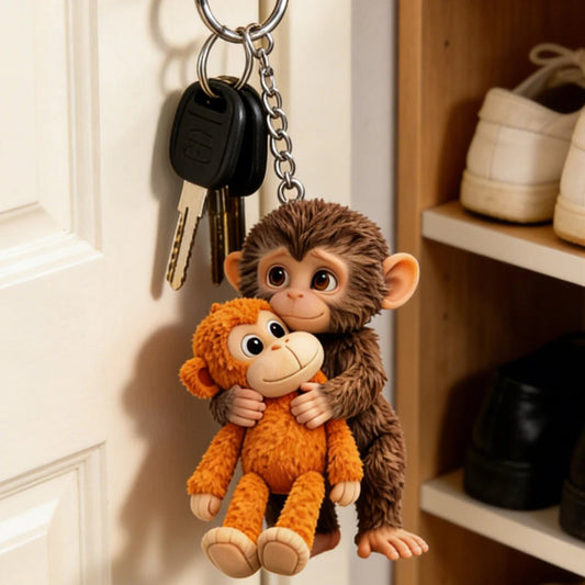 🐒 Monkey Hugging Monkey – Akrylnyckelring