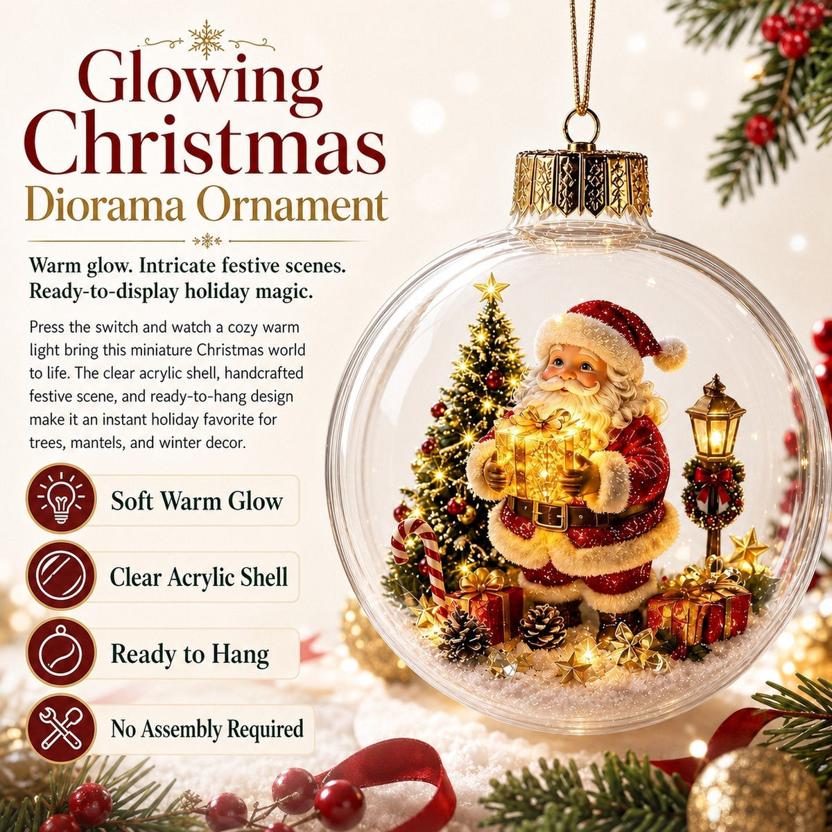 🎄Glødende juldiorama-ornament – En liten vinterverden i håndflaten din👼
