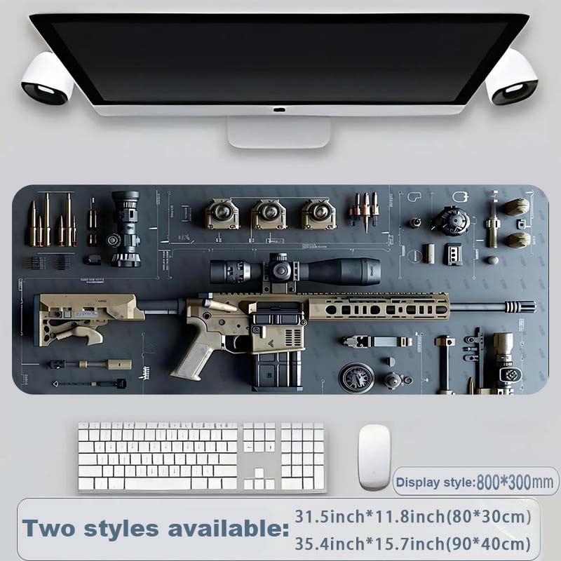 Kule militære våpendeler, stor musematte for spilling, stilig skrivebordsbeskytter med sklisikker gummi, flere størrelser for bærbar PC og stasjonær datamaskin