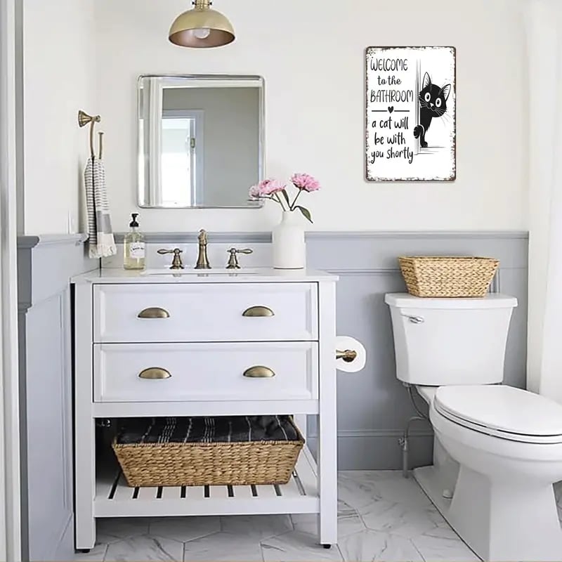 🔥Siste dag 49 % rabatt – Vintage veggkunst med svart-hvitt kattemotiv