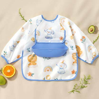 👶Baby langermet smekke med silikonlomme🍽️