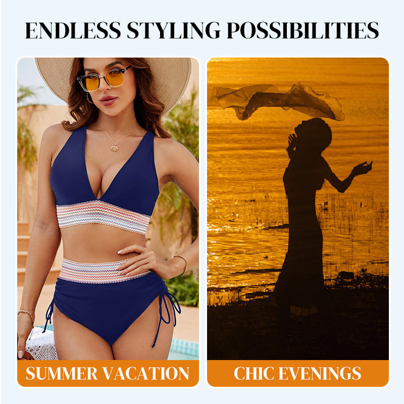 🔥Sommersalg 49 % RABATT💥👙Bikinisett med magekontroll og fargeblokker