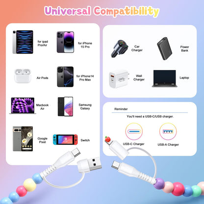 🎁KJØP 1, FÅ 1 GRATIS🔥4-i-1 perlebesatt ladekabel og hurtigladekabel 66W