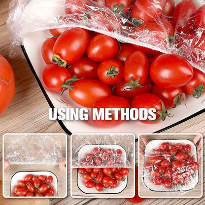 📢📢【Begrenset tilbud – Kjøp 1 få 1 gratis】🔥 100 st Engangs strekkfilm for skåler og tallerkener, elastiske beholderlokk, alternativ til plastfolie for matrester, frukt, grønnsaker og matoppbevaring på kjøkkenet