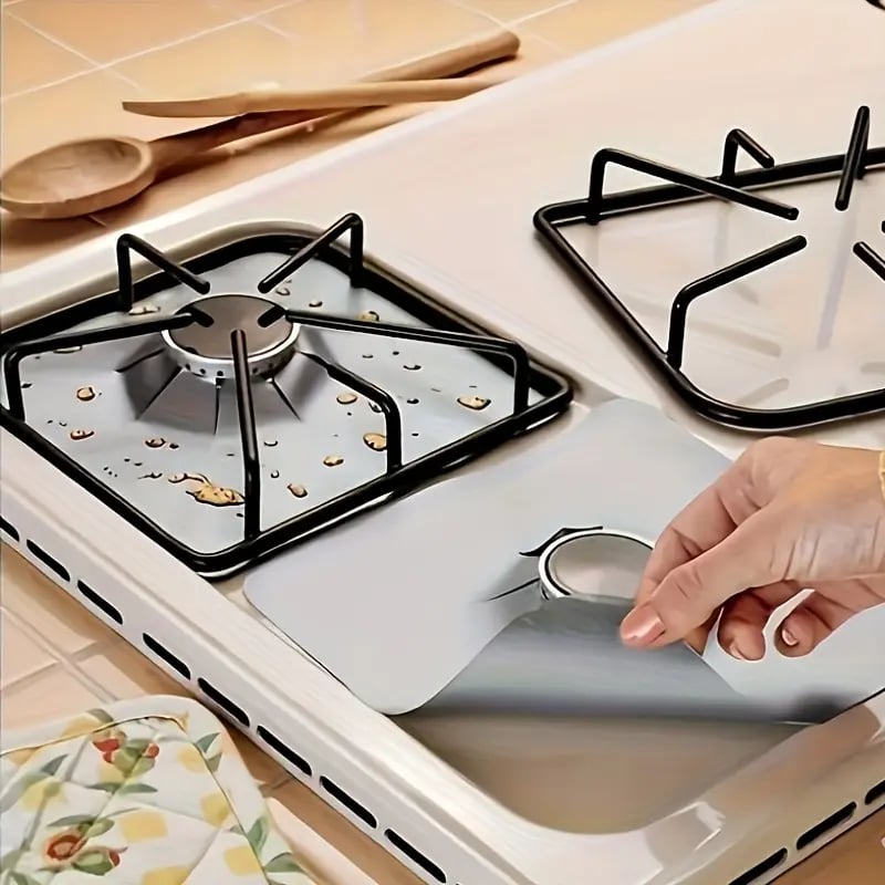 4-delte gjenbrukbare non-stick brennerdeksler for gasskomfyr – varmebestandige og vaskbare