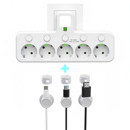 EU-pluggkonverteringskontakt med 4 stikkontakter, multiport-veggkontakt med uavhengig bryter og liten nattlysadapter