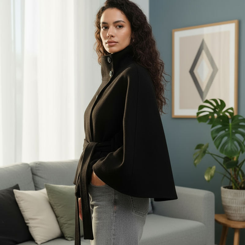 💥Høstsalg💥🧥Moteriktig ensfarget kåpe med ståkrage og belte🍂