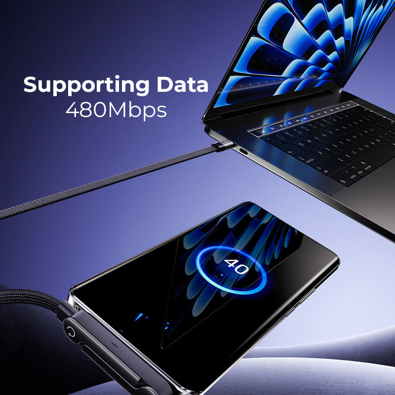 ⚡2-i-1 usynlig ladekabel – 240W hurtigladeledning med innebygd telefonstativ