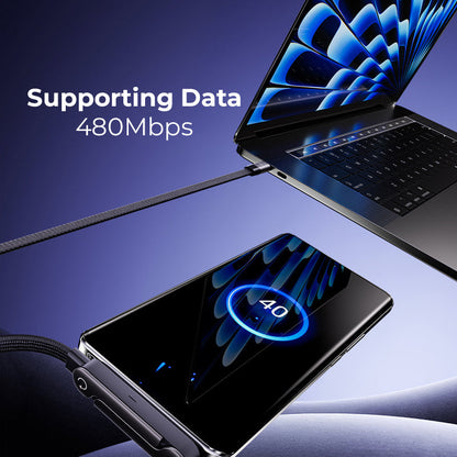 ⚡2-i-1 usynlig ladekabel – 240W hurtigladeledning med innebygd telefonstativ