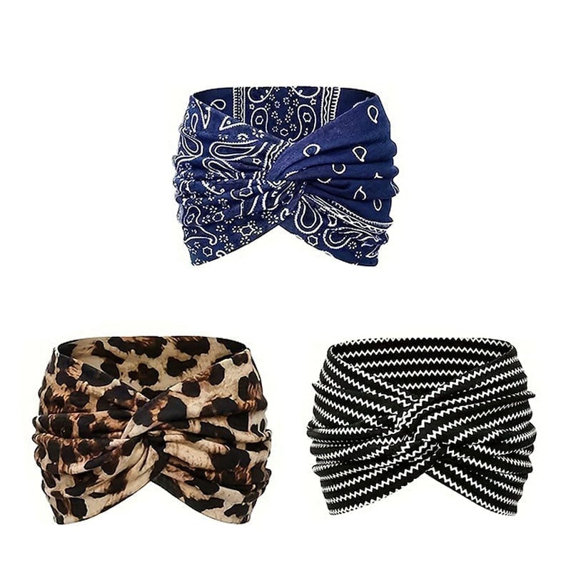 Hårbånd i bohemsk stil med paisley-trykk, bredt elastisk hårbånd