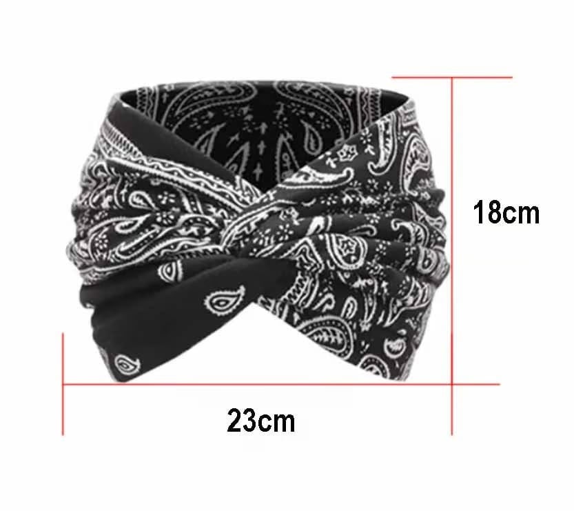 Hårbånd i bohemsk stil med paisley-trykk, bredt elastisk hårbånd