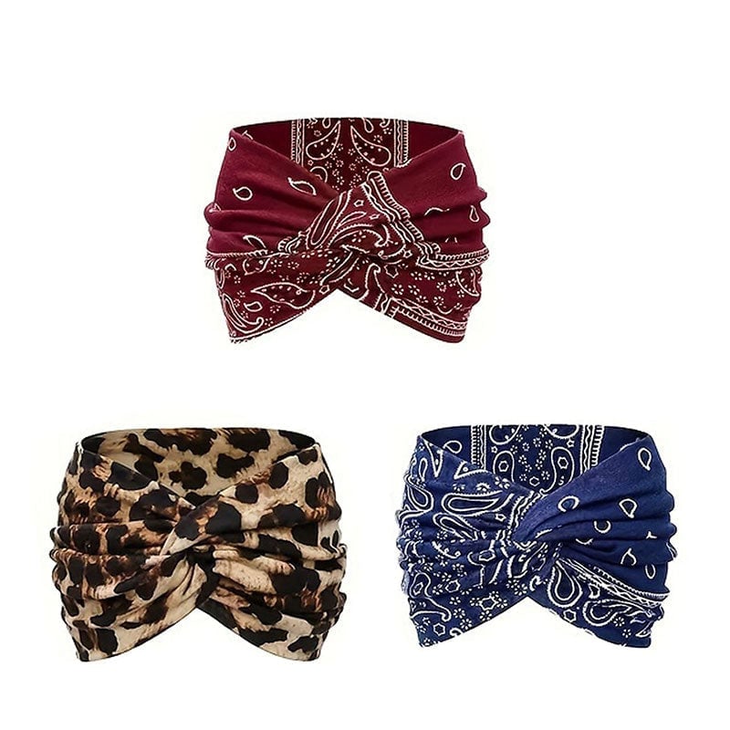 Hårbånd i bohemsk stil med paisley-trykk, bredt elastisk hårbånd