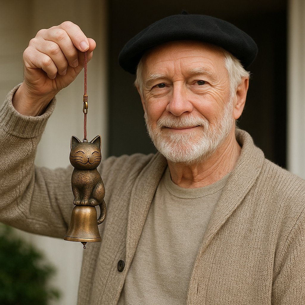 🔥Håndlaget retro vindklokke med kattemotiv