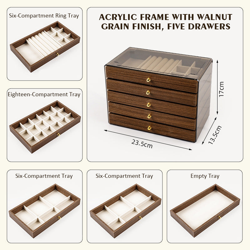 5-lags smykkeskrin i valnøttre