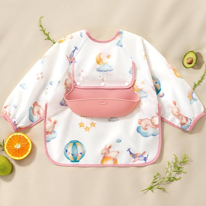 👶Baby langermet smekke med silikonlomme🍽️