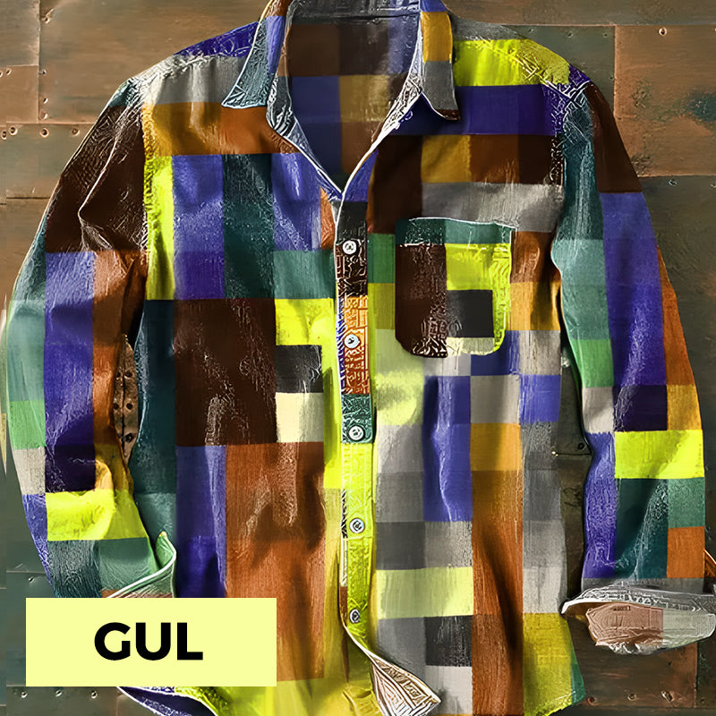 ✈️2 STK = GRATIS FRAKT✈️Unisex enkel langermet skjorte i regnbuefarger, rutete vintage-trykk med slag og lommer