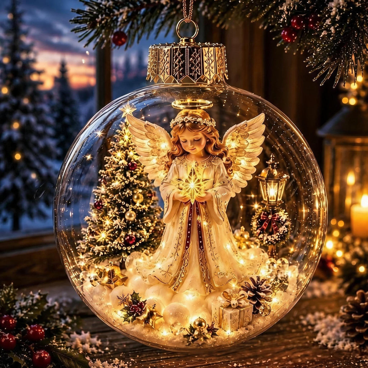 🎄Glødende juldiorama-ornament – En liten vinterverden i håndflaten din👼