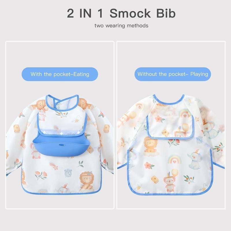 👶Baby langermet smekke med silikonlomme🍽️