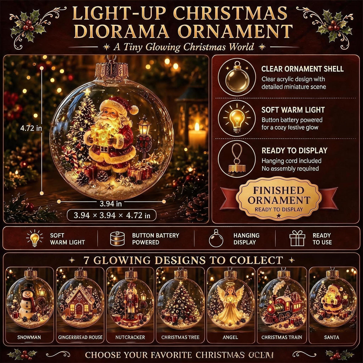 🎄Glødende juldiorama-ornament – En liten vinterverden i håndflaten din👼