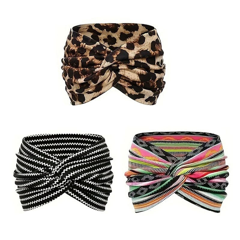 Hårbånd i bohemsk stil med paisley-trykk, bredt elastisk hårbånd