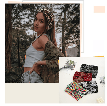 Hårbånd i bohemsk stil med paisley-trykk, bredt elastisk hårbånd