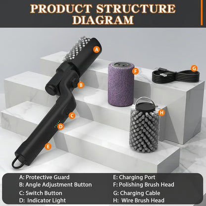 (Gratis frakt）🔥Elektrisk grillbørste, trådløs og oppladbar, rustfritt stålbørste, to rengjøringsbørster, justerbar vinkel