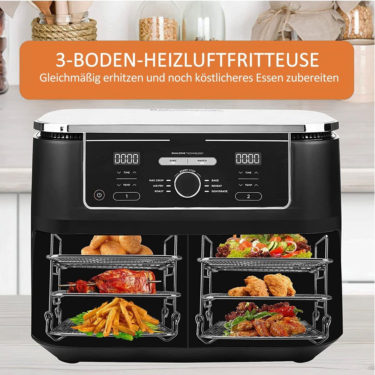 🔥Superdeal! 37 % rabatt! – Airfryer-rist i rustfritt stål – Flerlagsgrill for toast, kjøtt og grønnsaker (kvalitet 304)