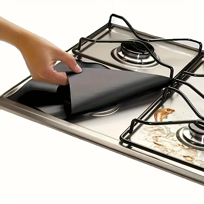 4-delte gjenbrukbare non-stick brennerdeksler for gasskomfyr – varmebestandige og vaskbare
