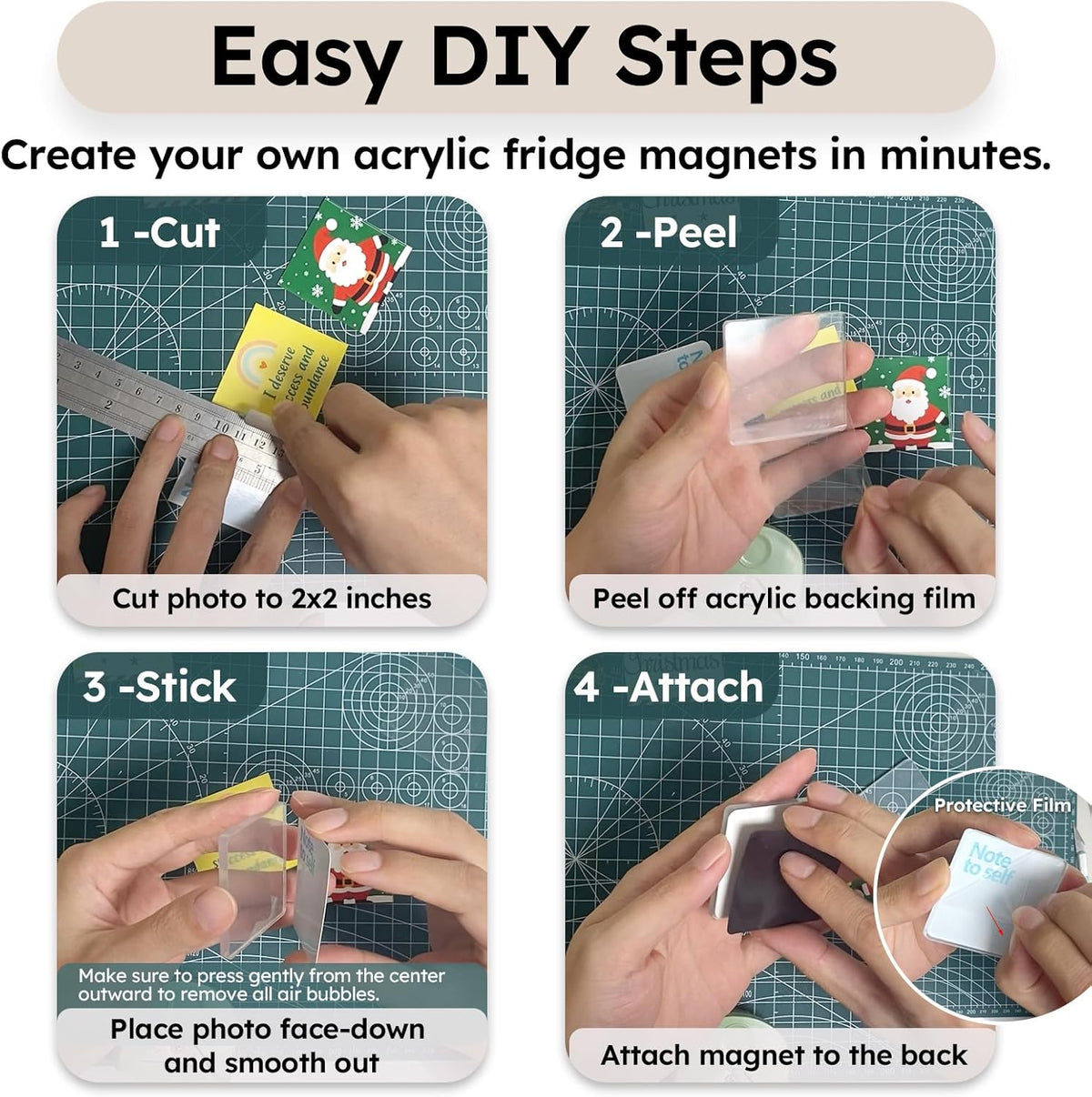 🎞✂10-pakning 2" x 2" klare akryl DIY kjøleskapsmagnet-sett med klebende bakside – kvadratiske magnetiske fotorammer med fantastisk 3D-effekt 💕