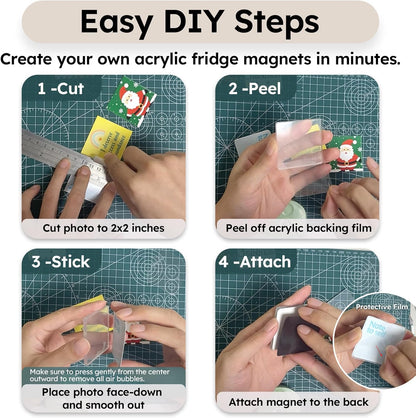 🎞✂10-pakning 2" x 2" klare akryl DIY kjøleskapsmagnet-sett med klebende bakside – kvadratiske magnetiske fotorammer med fantastisk 3D-effekt 💕