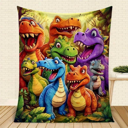 🎄 Julegave 🎁 Søt smilende dinosaur HD digitaltrykt flanellteppe