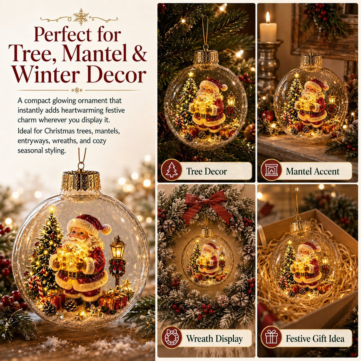 🎄Glødende juldiorama-ornament – En liten vinterverden i håndflaten din👼
