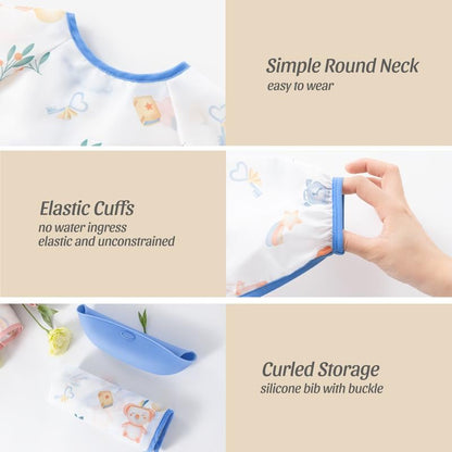 👶Baby langermet smekke med silikonlomme🍽️