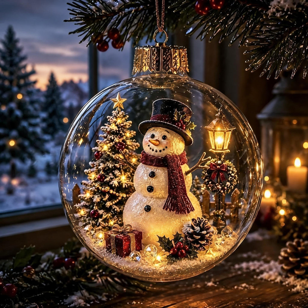 🎄Glødende juldiorama-ornament – En liten vinterverden i håndflaten din👼