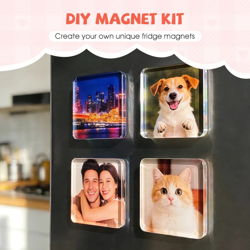 🎞✂10-pakning 2" x 2" klare akryl DIY kjøleskapsmagnet-sett med klebende bakside – kvadratiske magnetiske fotorammer med fantastisk 3D-effekt 💕