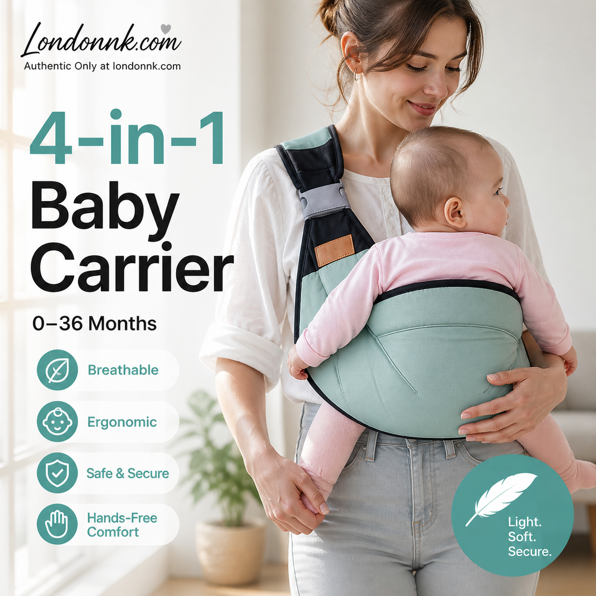 👶 50 % RABATT NÅ! 🧺 4-i-1 bæresele med ventilerende mesh – 0–36 måneder, foran & bak – nær barnet, hendene frie 💕