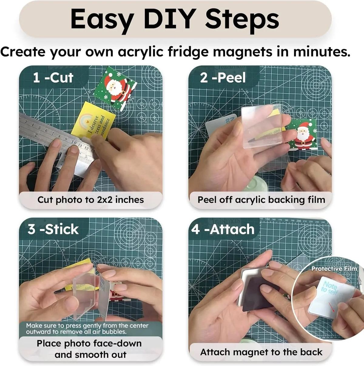 🎞✂10-pakning 2" x 2" klare akryl DIY kjøleskapsmagnet-sett med klebende bakside – kvadratiske magnetiske fotorammer med fantastisk 3D-effekt 💕