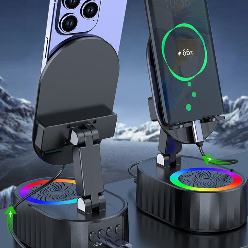 5-i-1 trådløs induksjons Bluetooth-høyttalertelefonstativ
